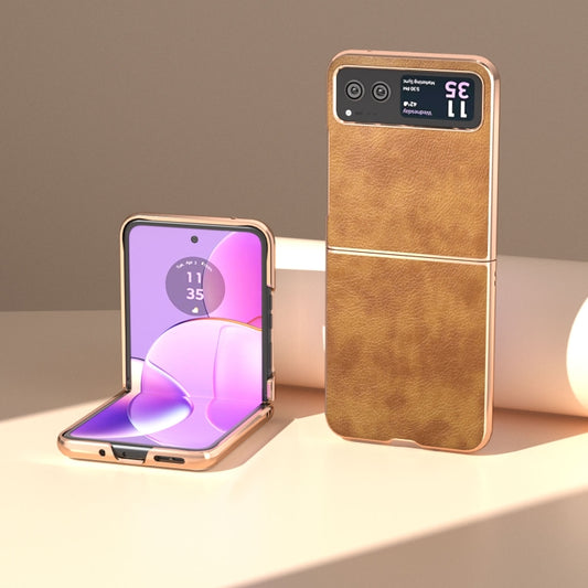 For Motorola Razr 40 Nano Plating Retro Litchi Texture PU Phone Case(Brown) by buy2fix