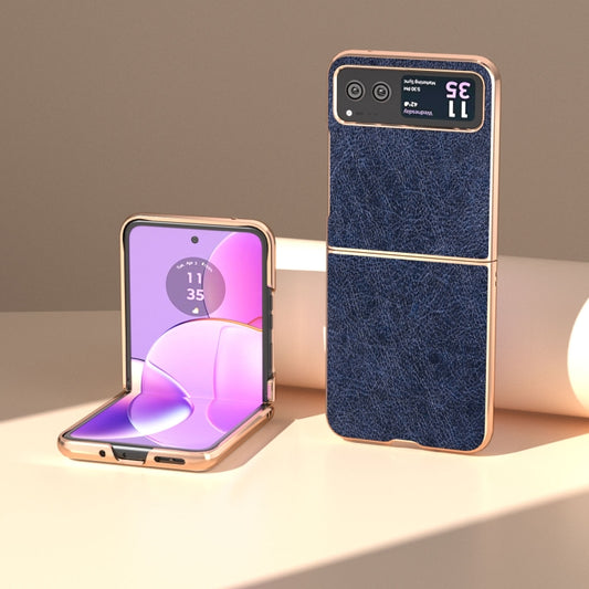 For Motorola Razr 40 Nano Plating Retro Litchi Texture PU Phone Case(Blue) by buy2fix