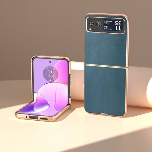 For Motorola Razr 40 Nano Plating Genuine Leather Xiaoya Series Phone Case(Dark Green) by buy2fix