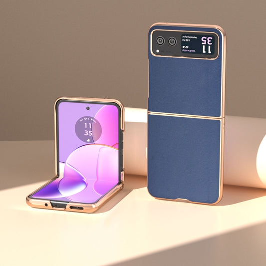 For Motorola Razr 40 Nano Plating Genuine Leather Xiaoya Series Phone Case(Blue) by buy2fix