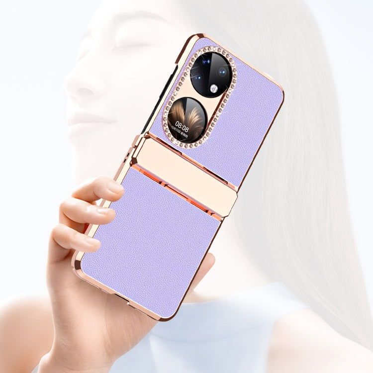 For Huawei P50 Pocket Plated Plain Leather Folding Phone Case with Hinge(Gold) - Huawei Cases by buy2fix | Online Shopping UK | buy2fix