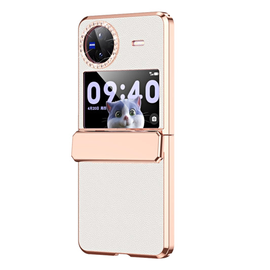For vivo X Flip Plated Plain Leather Folding Phone Case with Hinge(White) by buy2fix