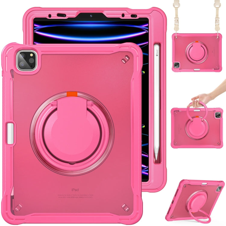 For iPad Air 2022 10.9 / Pro 11 2022 Heavy Duty Hybrid Tablet Case with Handle & Strap(Rose Red) - iPad 2025 / 2022 Cases by buy2fix | Online Shopping UK | buy2fix