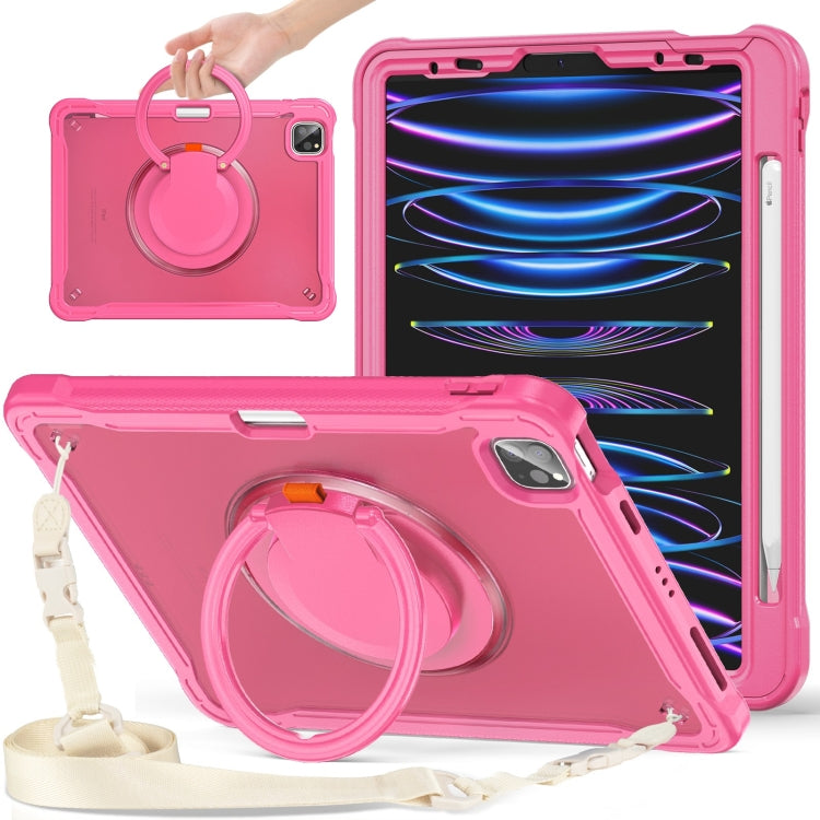 For iPad Air 2022 10.9 / Pro 11 2022 Heavy Duty Hybrid Tablet Case with Handle & Strap(Rose Red) - iPad 2025 / 2022 Cases by buy2fix | Online Shopping UK | buy2fix