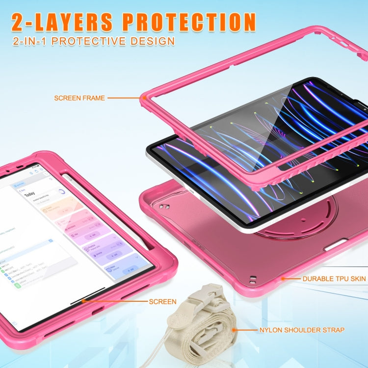 For iPad Air 2022 10.9 / Pro 11 2022 Heavy Duty Hybrid Tablet Case with Handle & Strap(Rose Red) - iPad 2025 / 2022 Cases by buy2fix | Online Shopping UK | buy2fix
