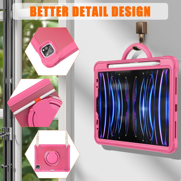 For iPad Air 2022 10.9 / Pro 11 2022 Heavy Duty Hybrid Tablet Case with Handle & Strap(Rose Red) - iPad 2025 / 2022 Cases by buy2fix | Online Shopping UK | buy2fix