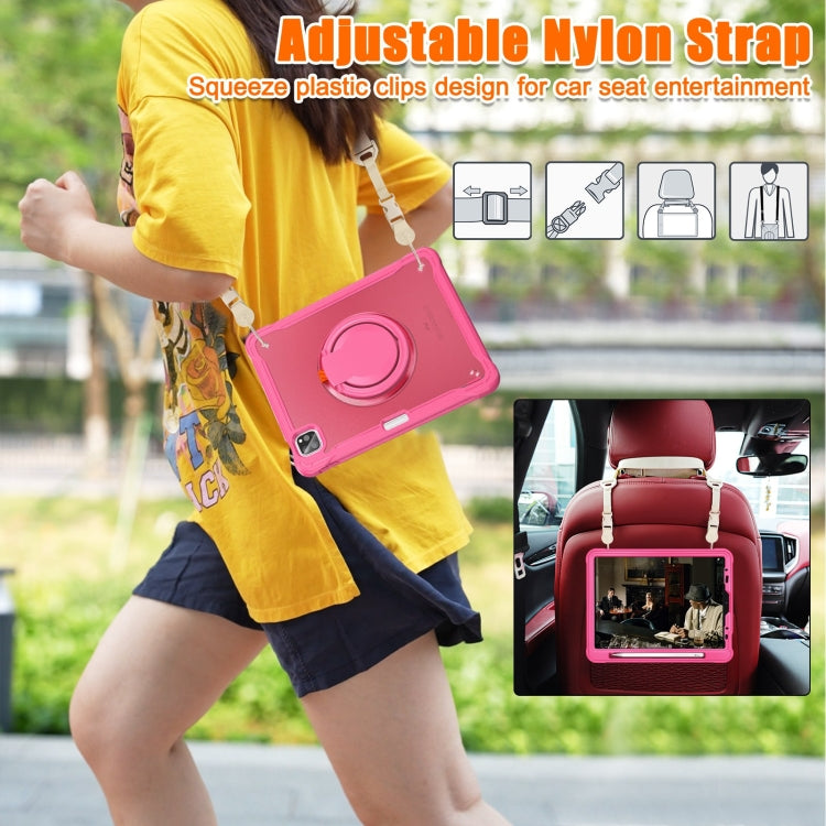 For iPad Air 2022 10.9 / Pro 11 2022 Heavy Duty Hybrid Tablet Case with Handle & Strap(Rose Red) - iPad 2025 / 2022 Cases by buy2fix | Online Shopping UK | buy2fix