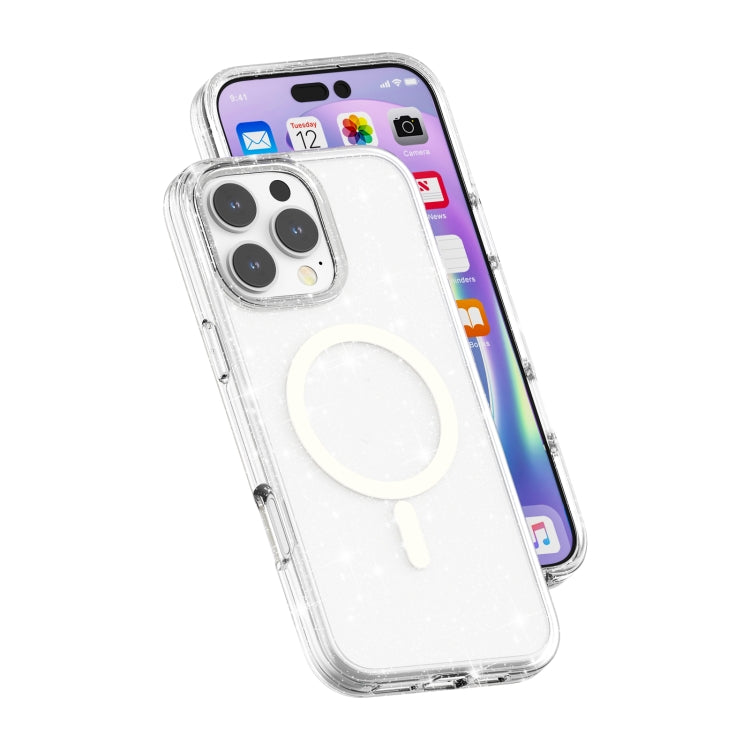 For iPhone 16 Pro Max Terminator Style Glitter Powder MagSafe Magnetic Phone Case(White) by buy2fix
