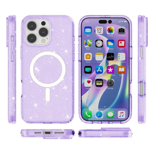 For iPhone 16 Pro Max Terminator Style Glitter Powder MagSafe Magnetic Phone Case(Purple) by buy2fix