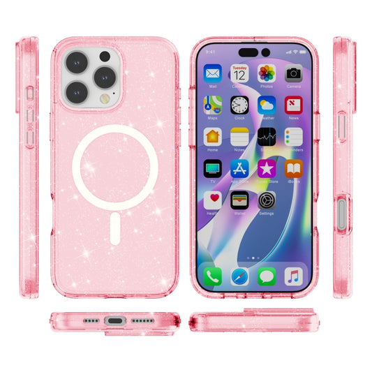 For iPhone 16 Pro Terminator Style Glitter Powder MagSafe Magnetic Phone Case(Pink) by buy2fix