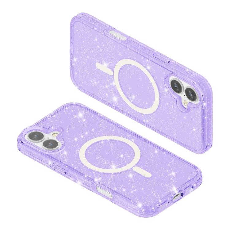 For iPhone 16 Plus Terminator Style Glitter Powder MagSafe Magnetic Phone Case(Purple) by buy2fix
