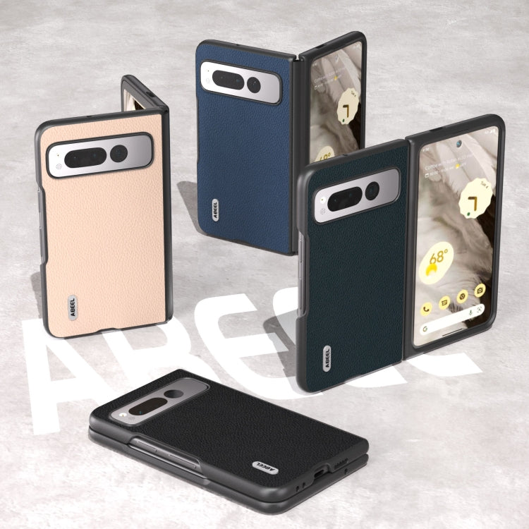 For Google Pixel Fold ABEEL Genuine Leather + PC Litchi Texture Phone Case(Pink Gold) by buy2fix