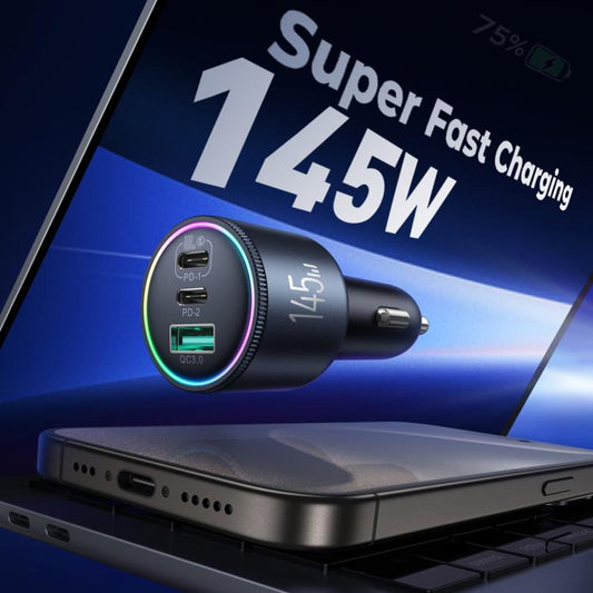 JOYROOM JR-CCN07 145W Dual PD+QC3.0 3-Port Car Charger(Dark Gray) by JOYROOM