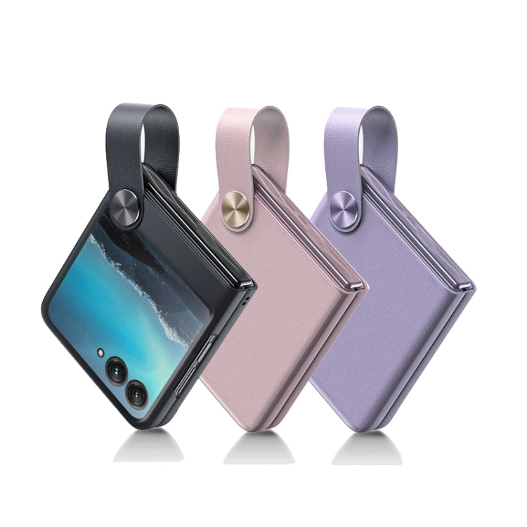 For Motorola Razr 40 Hand Strap Type Leather Phone Case(Dark Grey) - Motorola Cases by buy2fix | Online Shopping UK | buy2fix