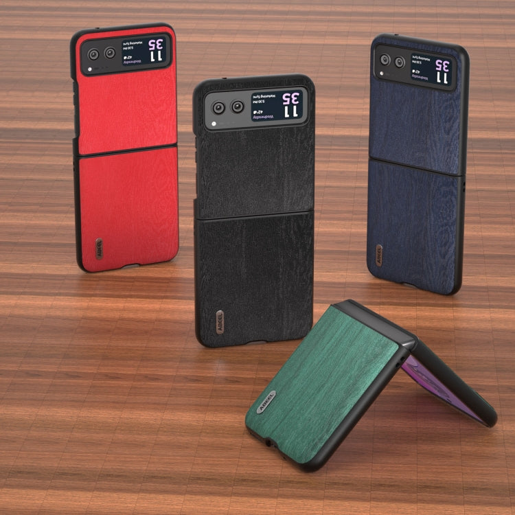 For Motorola Razr 40 ABEEL Wood Texture PU Phone Case(Green) by buy2fix