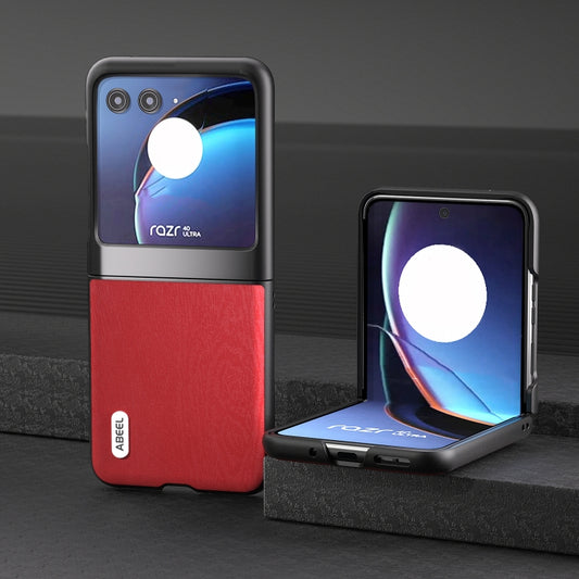 For Motorola Razr 40 Ultra ABEEL Wood Texture PU Phone Case(Red) by buy2fix