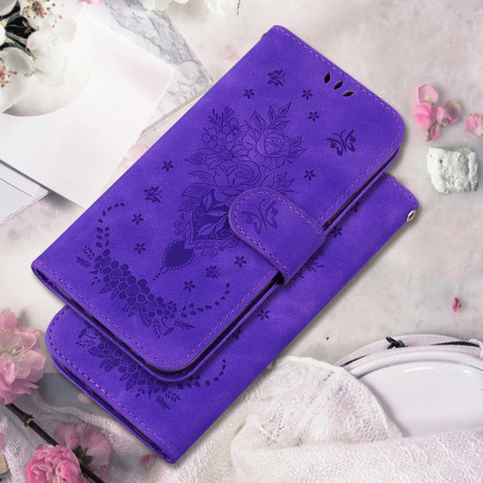 For Motorola Moto G Power 5G 2024 Butterfly Rose Embossed Leather Phone Case(Purple) by buy2fix