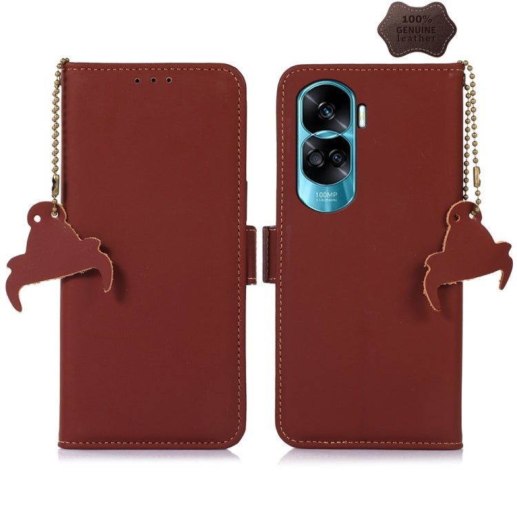 For Honor 90 Lite / X50i 5G Genuine Leather Magnetic RFID Leather Phone Case(Coffee) - Honor Cases by buy2fix | Online Shopping UK | buy2fix