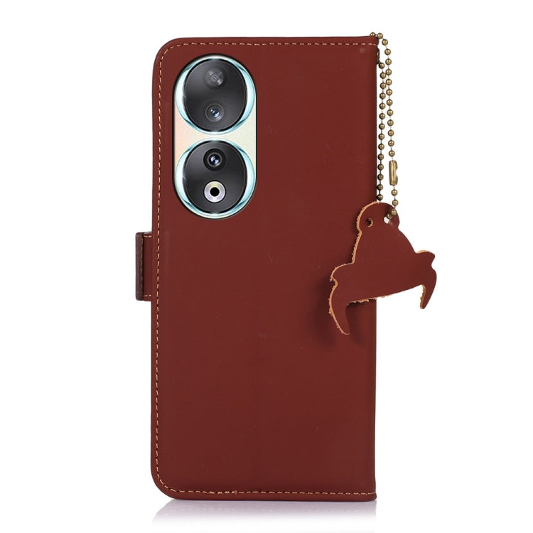 For Honor 90 5G Genuine Leather Magnetic RFID Leather Phone Case(Coffee) - Honor Cases by buy2fix | Online Shopping UK | buy2fix