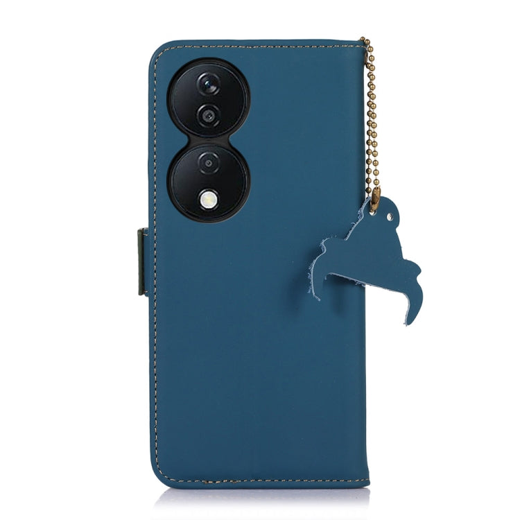 For Honor X7b Genuine Leather Magnetic RFID Leather Phone Case(Blue) - Honor Cases by buy2fix | Online Shopping UK | buy2fix