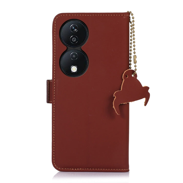 For Honor X7b Genuine Leather Magnetic RFID Leather Phone Case(Coffee) - Honor Cases by buy2fix | Online Shopping UK | buy2fix