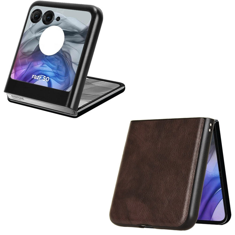 For Motorola Razr 50 Litchi Texture Back Cover Phone Case(Brown) by buy2fix