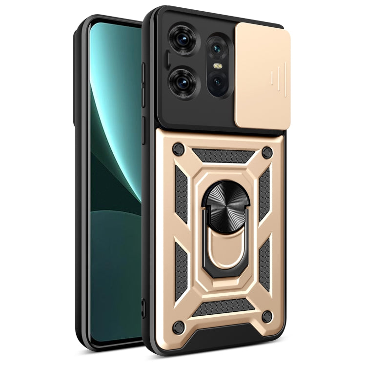 For Motorola Edge 50 Pro Global Sliding Camera Cover Design TPU+PC Phone Case(Gold) - Motorola Cases by buy2fix | Online Shopping UK | buy2fix