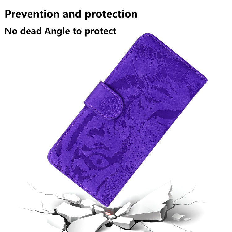 For iPhone 16e Tiger Embossing Pattern Leather Phone Case(Purple) by buy2fix