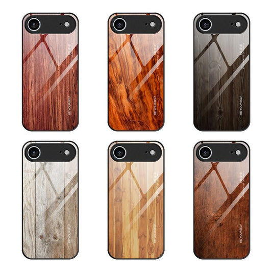 For iPhone Air Wood Grain Glass Phone Case(Yellow) - iPhone Air Cases by buy2fix | Online Shopping UK | buy2fix