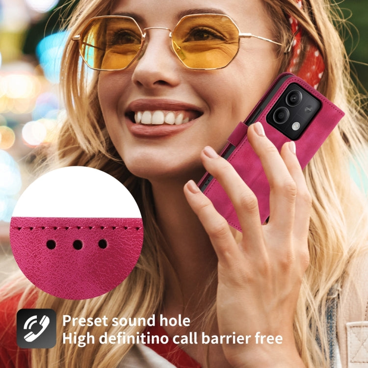 For Xiaomi Redmi Note 13 5G Skin-feel Flowers Embossed Wallet Leather Phone Case(Wine Red) - Xiaomi Cases by buy2fix | Online Shopping UK | buy2fix