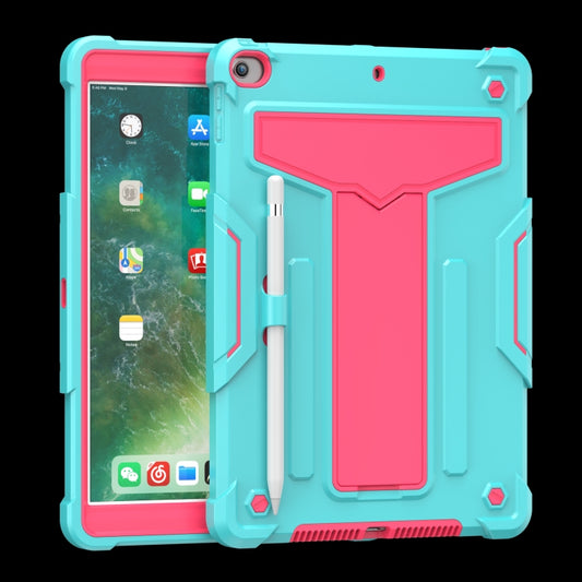 For iPad 10.2 / iPad Pro 10.5 T-shaped Bracket Contrast Color Shockproof PC + Silicone Flat Protective Case(Mint Green+Rose Red) - iPad 10.2 Cases by buy2fix | Online Shopping UK | buy2fix