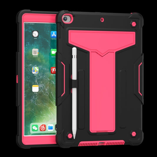 For iPad 10.2 / iPad Pro 10.5 T-shaped Bracket Contrast Color Shockproof PC + Silicone Flat Protective Case(Black+Rose Red) - iPad 10.2 Cases by buy2fix | Online Shopping UK | buy2fix