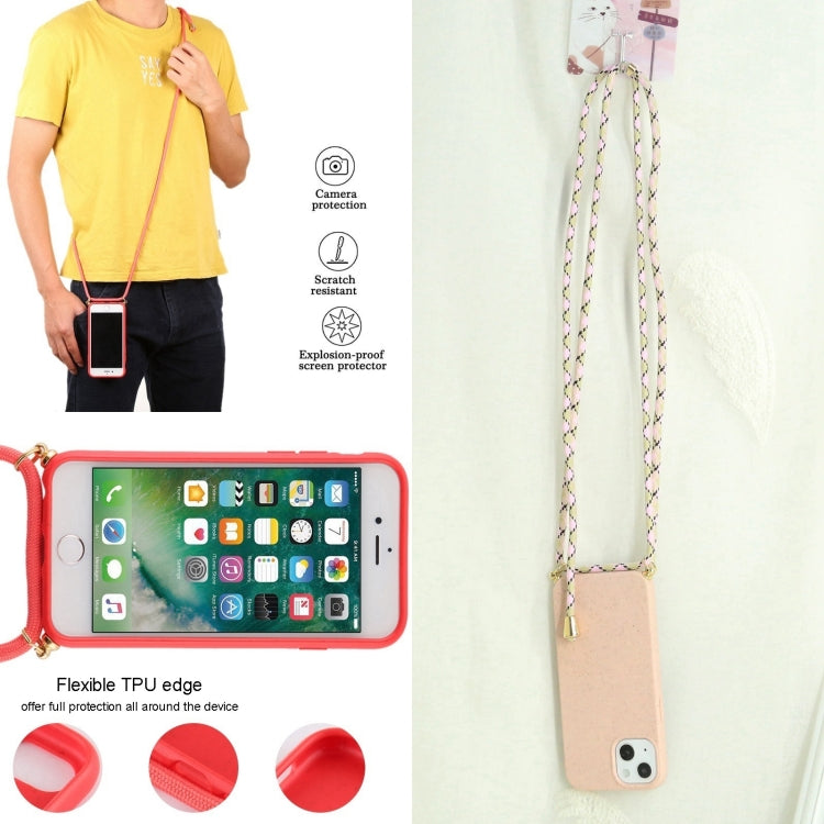 For iPhone 16 Wheat Straw TPU Shockproof Phone Case with Neck Lanyard(Pink) by buy2fix