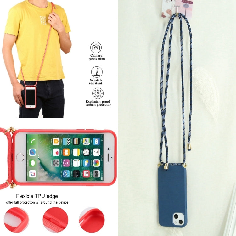 For iPhone 16 Wheat Straw TPU Shockproof Phone Case with Neck Lanyard(Blue) by buy2fix