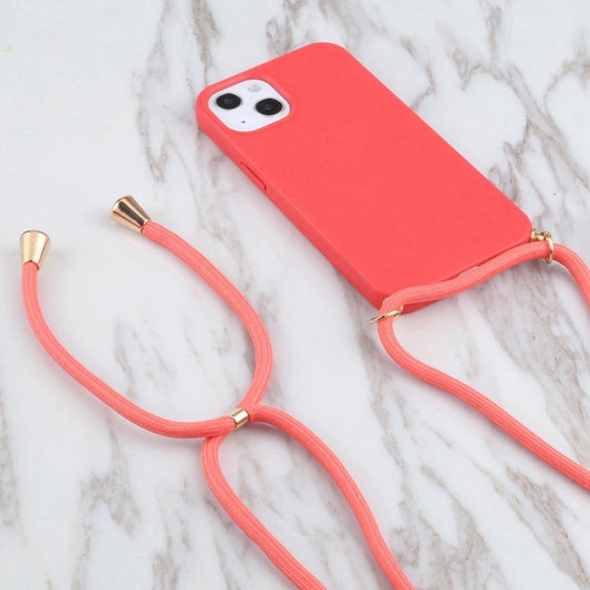 For iPhone 16 Wheat Straw TPU Shockproof Phone Case with Neck Lanyard(Red) by buy2fix