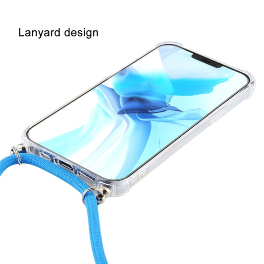 For iPhone 16 Four-Corner Shockproof Transparent TPU Case with Lanyard(Blue White) by buy2fix
