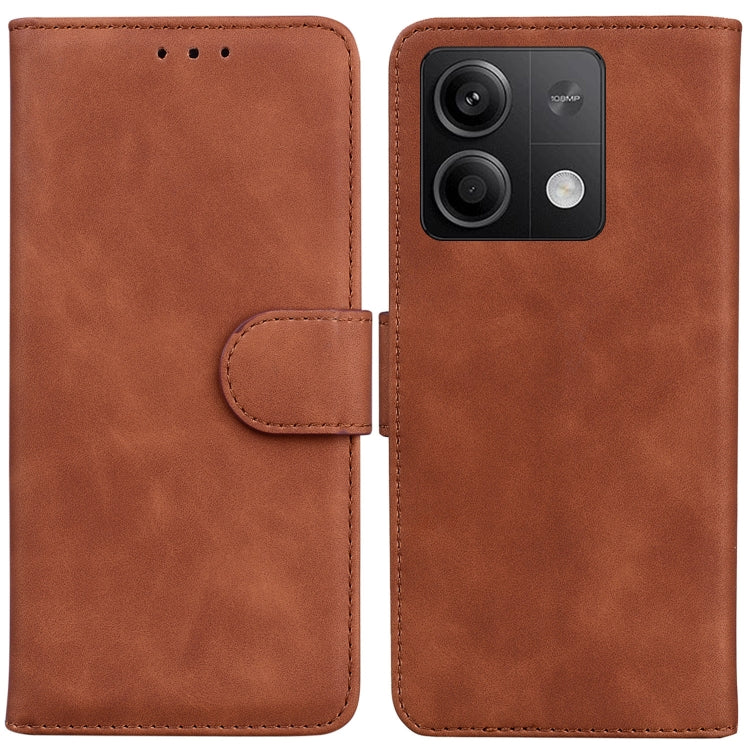 For Xiaomi Redmi Note 13 5G Skin Feel Pure Color Flip Leather Phone Case(Brown) - Xiaomi Cases by buy2fix | Online Shopping UK | buy2fix