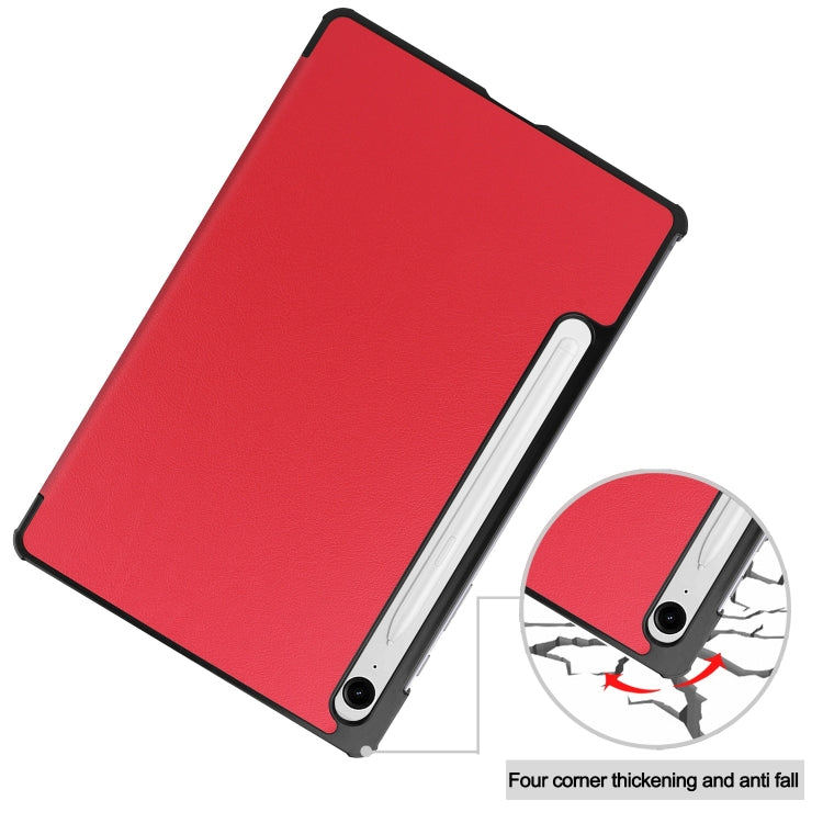 For Samsung Galaxy Tab S9 FE / S10 FE Custer Pure Color 3-Fold Holder Smart Leather Tablet Case(Red) - Galaxy Tab S9 FE by buy2fix | Online Shopping UK | buy2fix