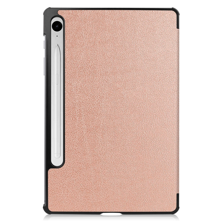 For Samsung Galaxy Tab S9 FE / S10 FE Custer Pure Color 3-Fold Holder Smart Leather Tablet Case(Rose Gold) - Galaxy Tab S9 FE by buy2fix | Online Shopping UK | buy2fix