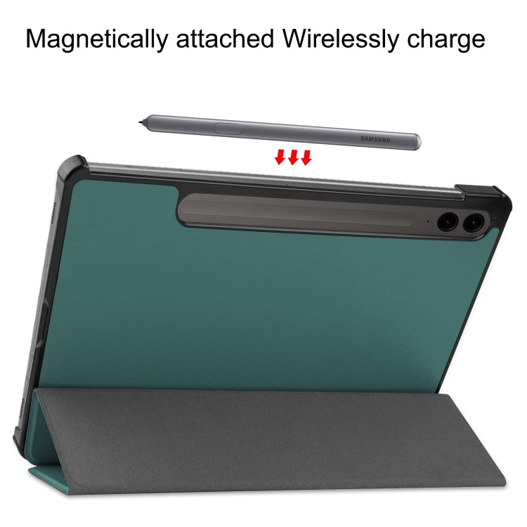 For Samsung Galaxy Tab S9 FE+ / S10+ Custer Pure Color 3-Fold Holder Smart Leather Tablet Case(Dark Green) - Galaxy Tab S9 FE+ by buy2fix | Online Shopping UK | buy2fix