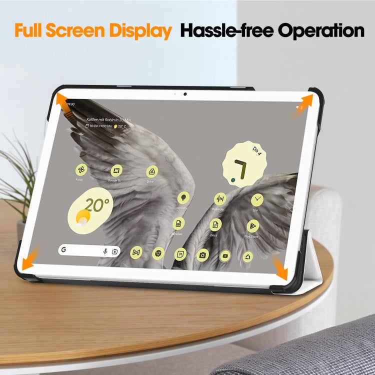 For Google Pixel Tablet Custer Painted 3-Fold Holder Smart Leather Tablet Case(Lazy Cat) by buy2fix