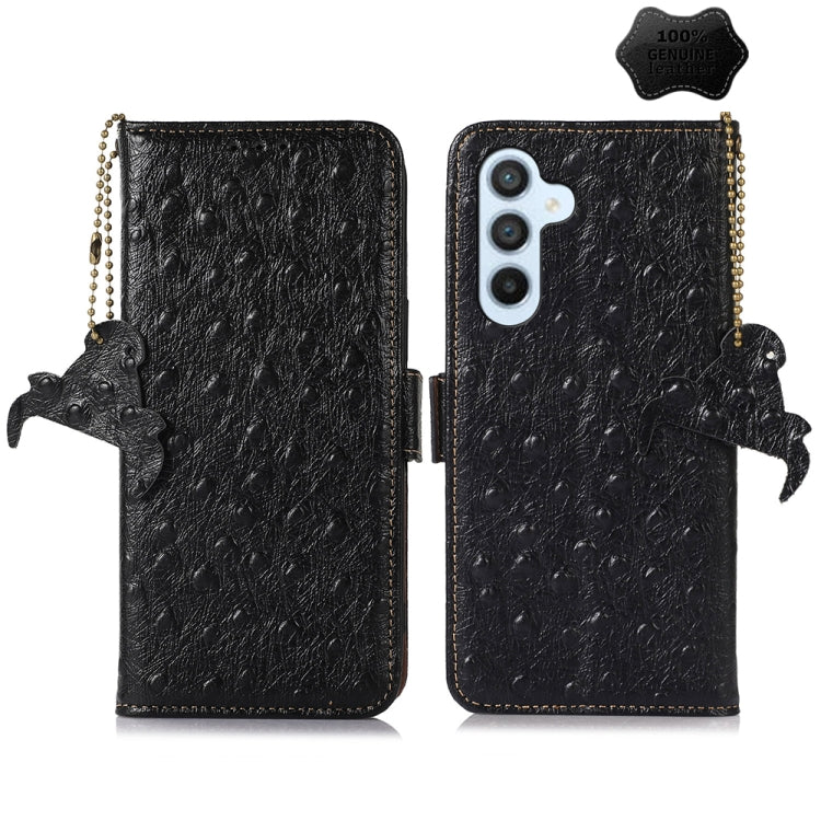 For Samsung Galaxy S23 FE 5G Ostrich Pattern Genuine Leather RFID Phone Case(Black) - Galaxy S23 FE 5G Cases by buy2fix | Online Shopping UK | buy2fix