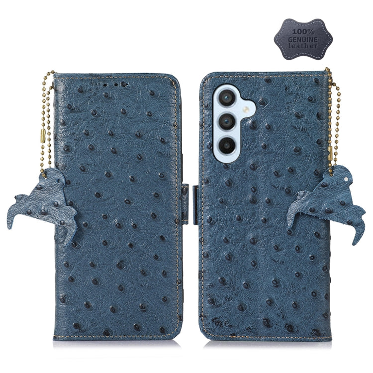 For Samsung Galaxy S23 FE 5G Ostrich Pattern Genuine Leather RFID Phone Case(Blue) - Galaxy S23 FE 5G Cases by buy2fix | Online Shopping UK | buy2fix