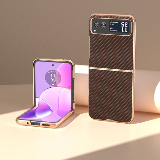 For Motorola Razr 40 Nano Electroplating Carbon Fiber Texture Phone Case(Dark Brown) by buy2fix