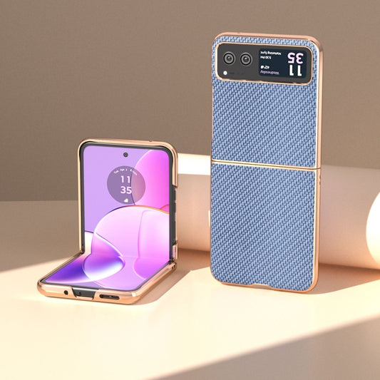 For Motorola Razr 40 Nano Electroplating Carbon Fiber Texture Phone Case(Sky Blue) by buy2fix