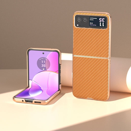 For Motorola Razr 40 Nano Electroplating Carbon Fiber Texture Phone Case(Brown) by buy2fix