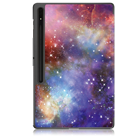 For Samsung Galaxy Tab S9 Ultra Custer Painted 3-Fold Holder Smart Leather Tablet Case(Milky Way Nebula) by buy2fix