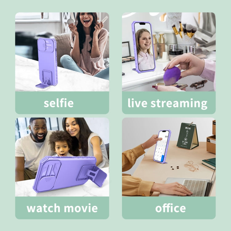 For iPhone 16 Pro Max Stereoscopic Holder Sliding Camshield Phone Case(Purple) by buy2fix