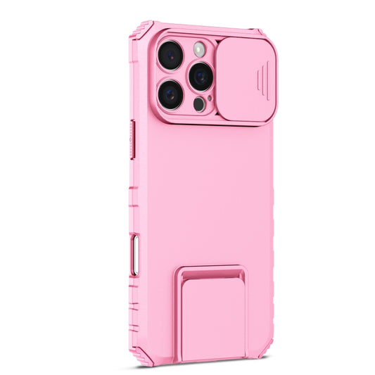 For iPhone 16 Pro Stereoscopic Holder Sliding Camshield Phone Case(Pink) by buy2fix