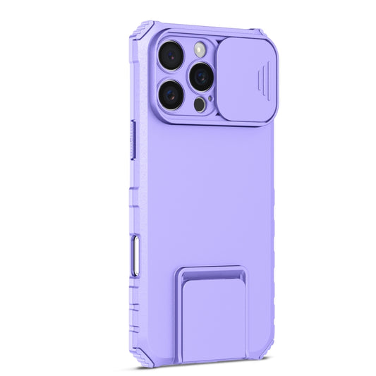 For iPhone 16 Pro Stereoscopic Holder Sliding Camshield Phone Case(Purple) by buy2fix